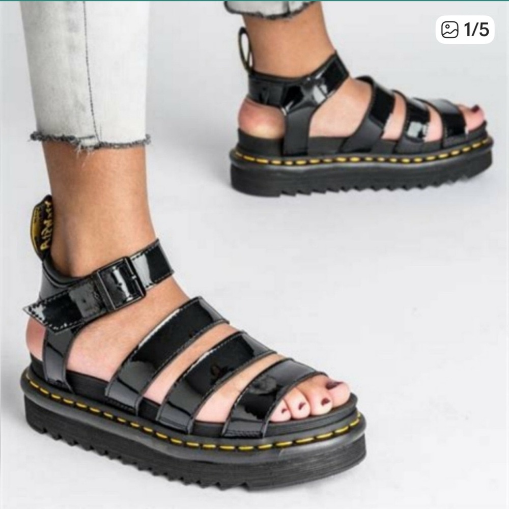 Dr. Martens Blaire Black Patent Leather Sandals Size 8 New